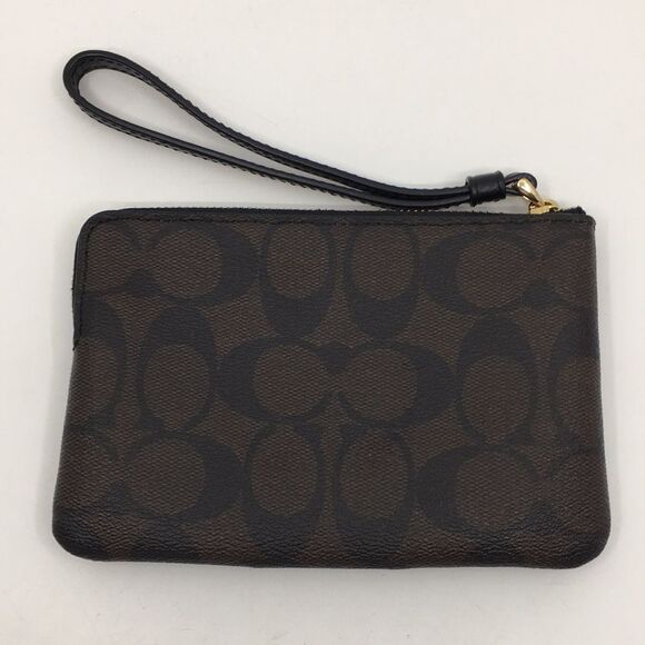 Coach F58035 Brown & Black Signature Coated Canvas Jacquard & Leather Wristlet - Picture 5 of 16